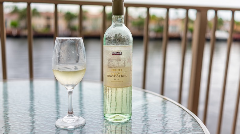 Bottle of Kirkland Pinot Grigio and wine glass