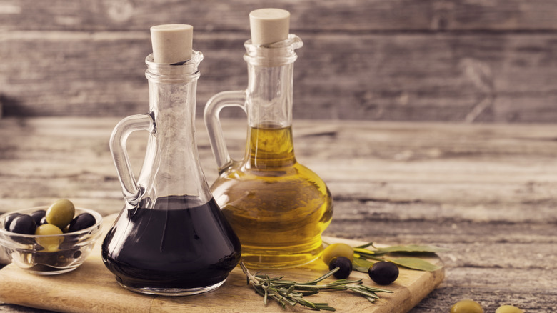 Oil and balsamic vinegar in cruets