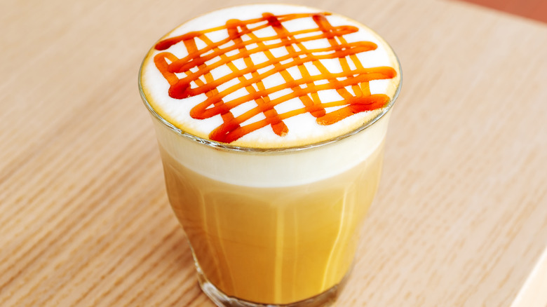 latte topped with caramel