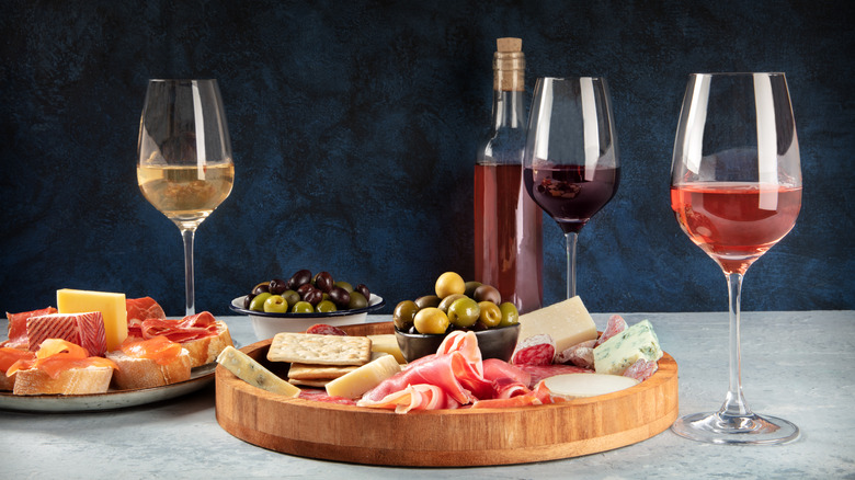 charcuterie board with wine