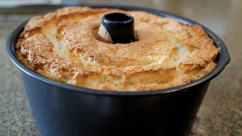 Angel food cake in bundt pan