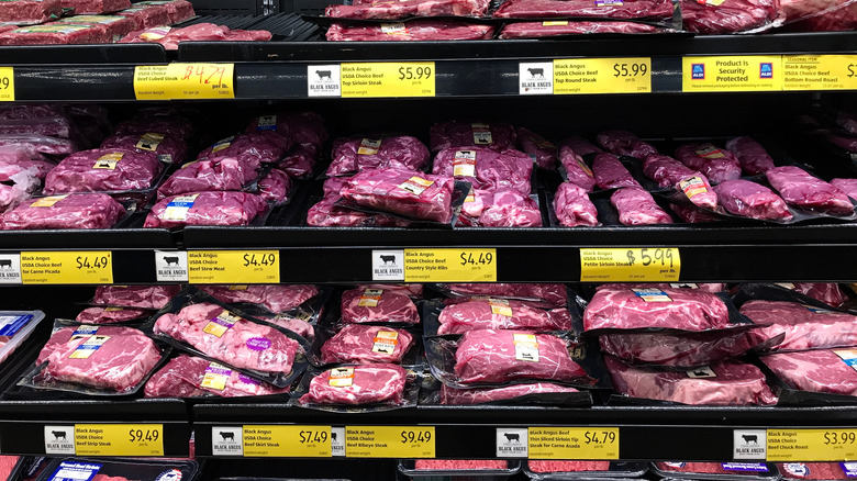 Aldi steak selection on the shelves in the store