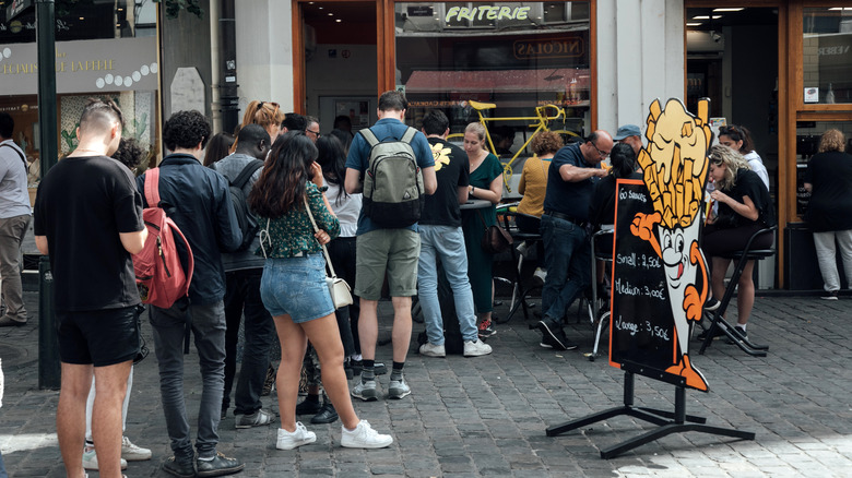 People in line for Belgian fries