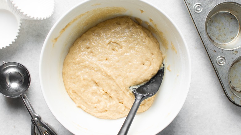 muffin batter in white bowl