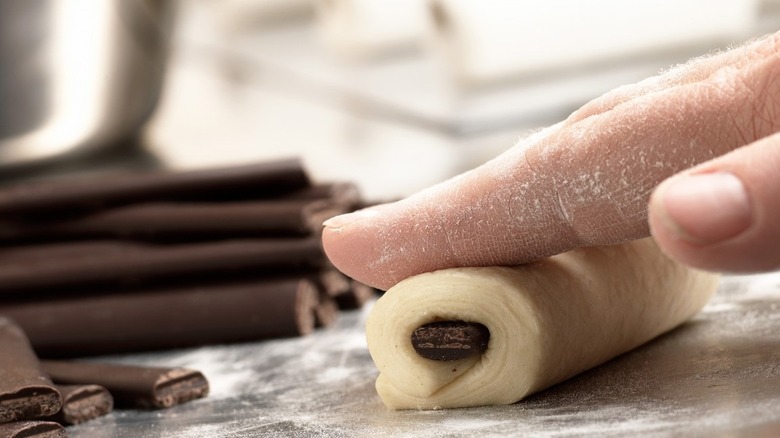 chocolate baton rolled into croissant