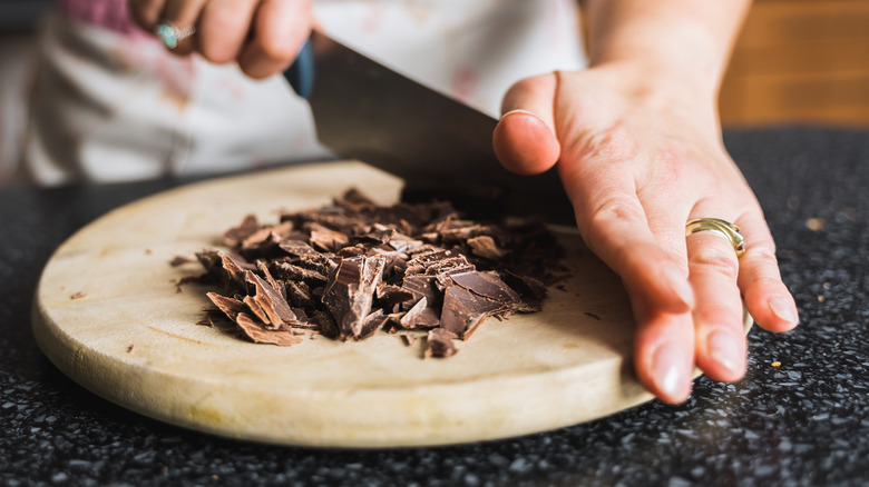 cutting chocolate bars with knife