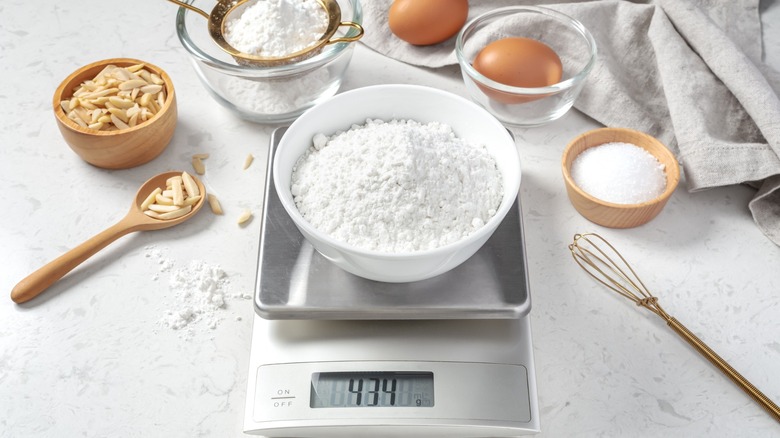 digital kitchen scale and ingredients