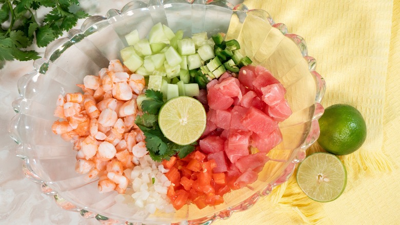 Bowl of ingredients for ceviche