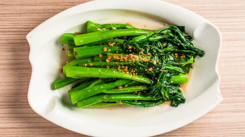 Chinese kale with garlic on a dish