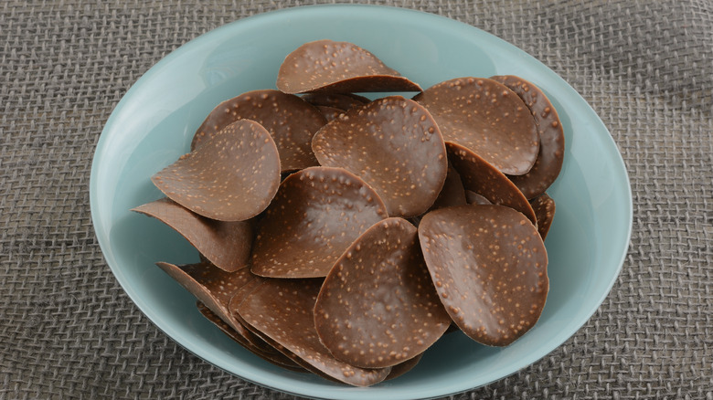 bowl of chocolate covered potato chips