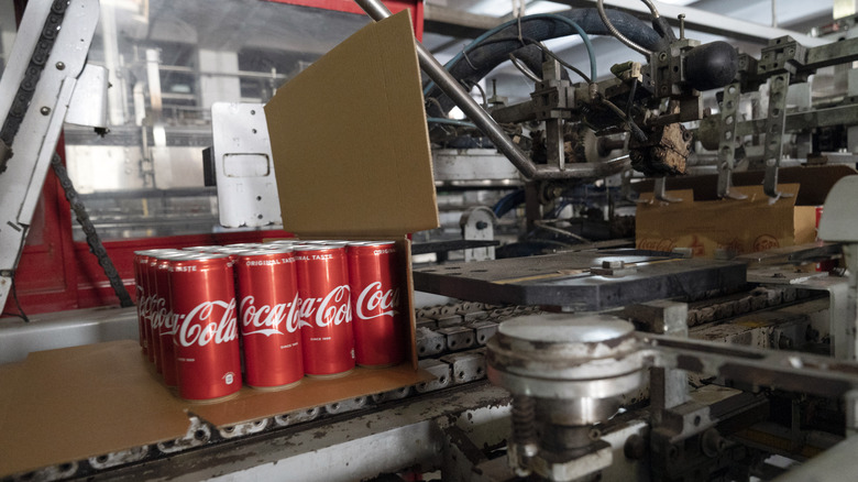 Cans of Coca-Cola at Indian factory