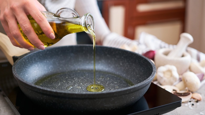 Chopped garlic on wooden board