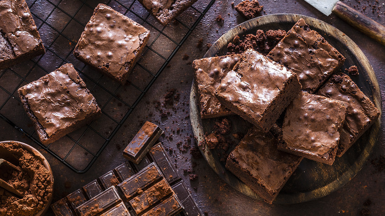 Homemade brownies on cooling rack