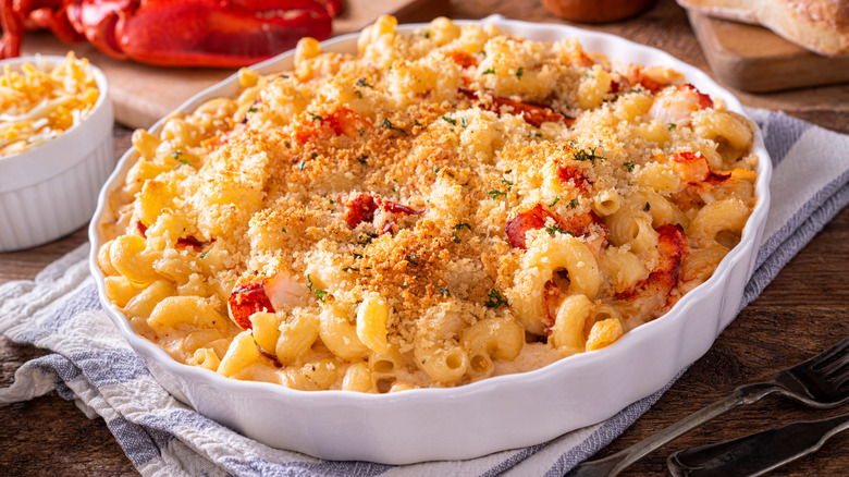 Lobster mac and cheese with crumb topping