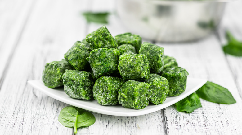 Frozen spinach on a plate