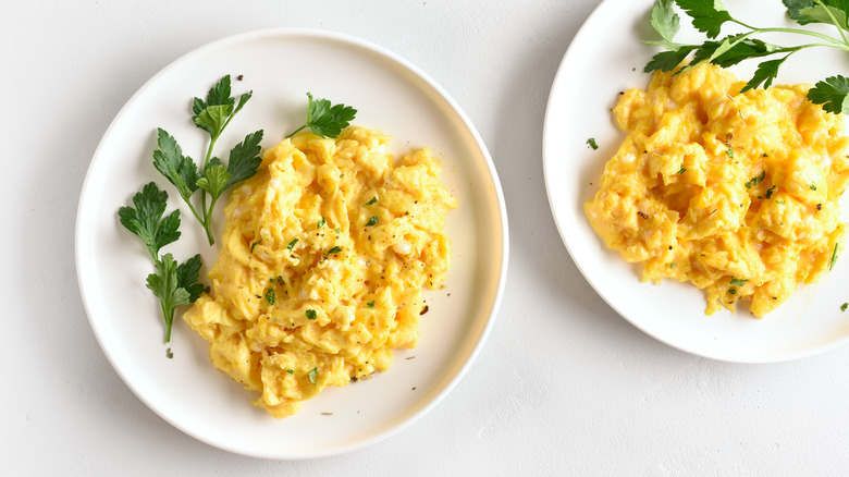 Plates of scrambled eggs