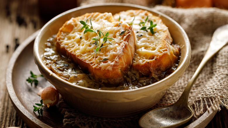 melted Gruyère on French onion soup