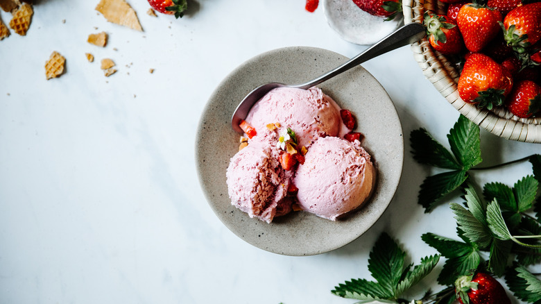 A bowl of strawberry ice cream