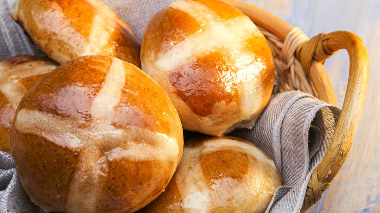 Basket of hot cross buns