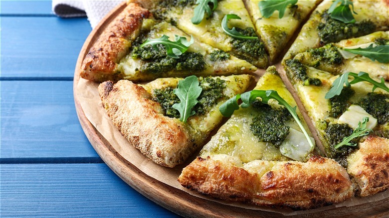 Pizza with pesto and cheese