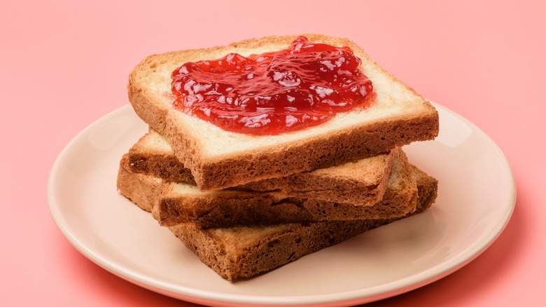 Pieces of toast with jam