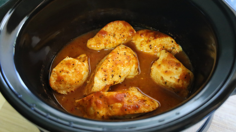 Chicken cooking in slow cooker