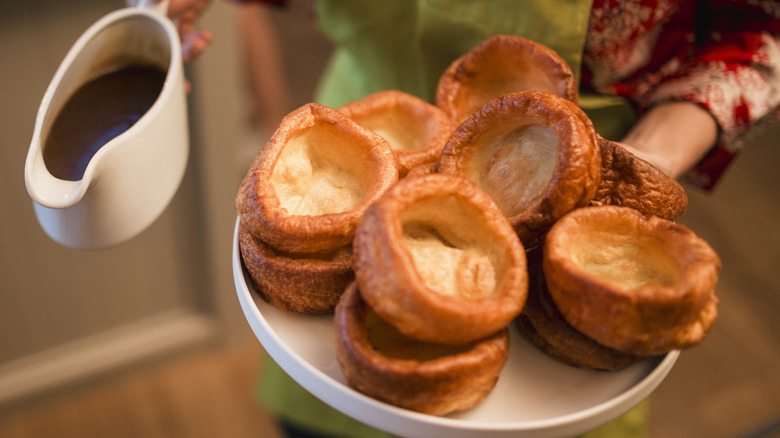 Crispy yorkshire puddings on a plate