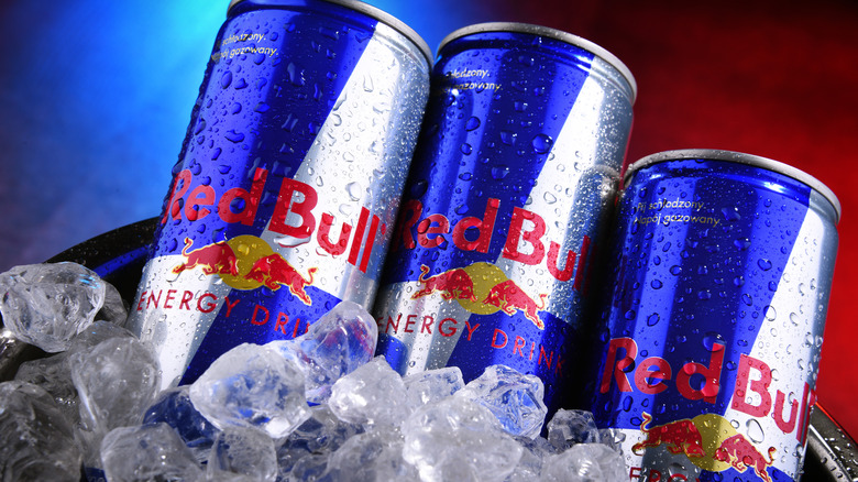 Cans of Red Bull on ice