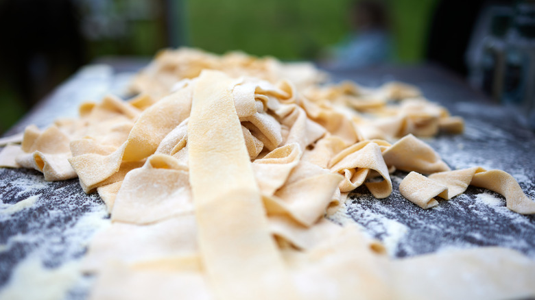 Close-up of raw, homemade pasta