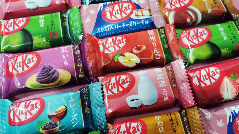 A collection of assorted Kit Kat flavors 