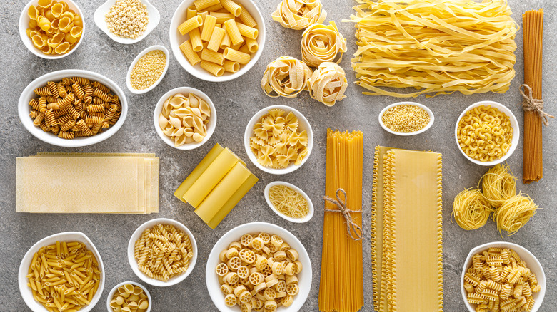 different pasta types on granite