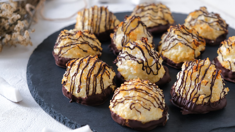 coconut chocolate macaroons on plate