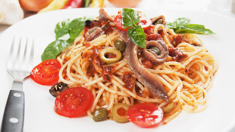 spaghetti puttanesca with anchovies