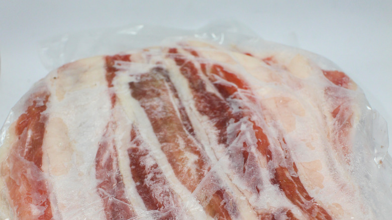 Bacon wrapped in plastic