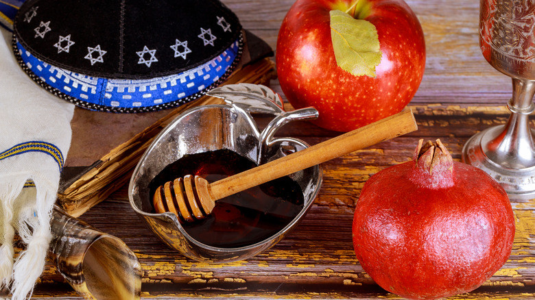 pomegranate on rosh hashanah tabletop