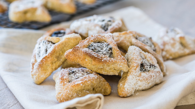 Hamantaschen cookies with powdered sugar