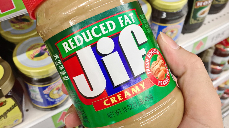 jar of Jif reduced fat peanut butter