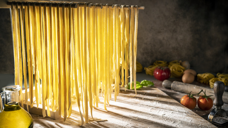 Pasta hanging to dry