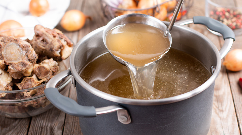 pot of homemade beef stock