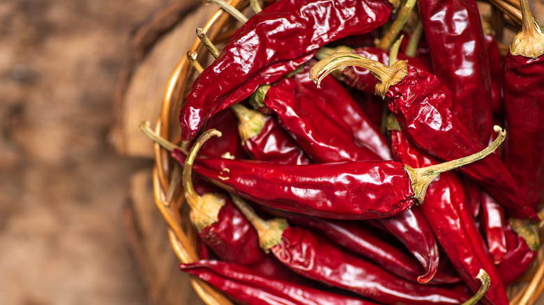 basket of dried red peppers 