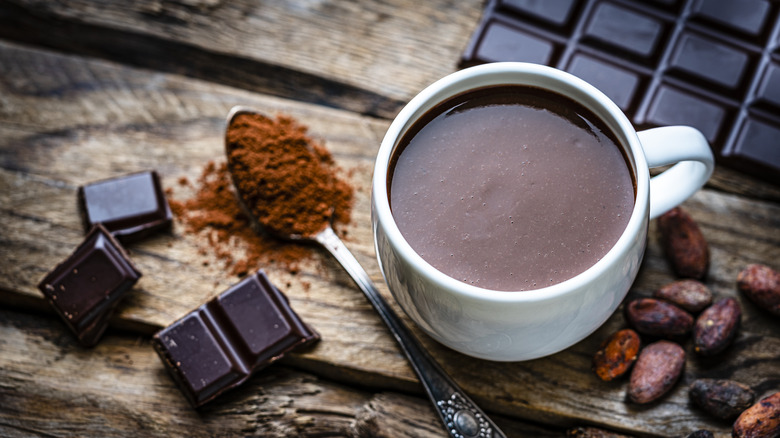 Hot chocolate on wooden table