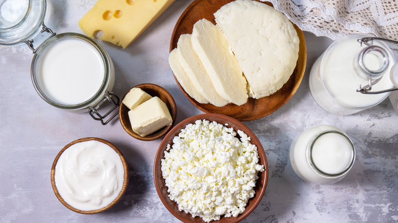 open containers holding dairy products