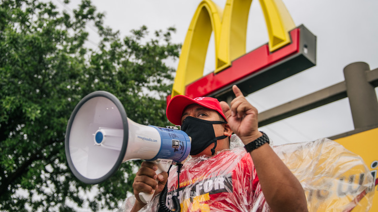 Fast-food worker on strike