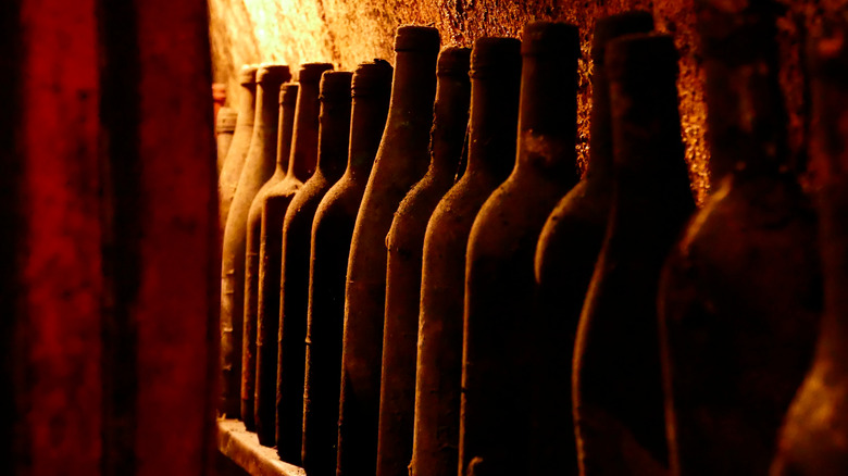 Noble rot wines in wine cellar