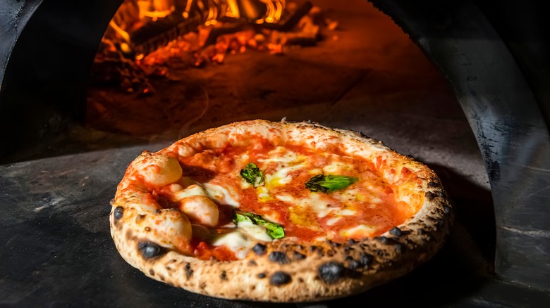 Wood-fired pizza with bubbled crust