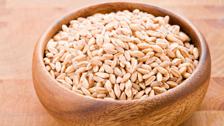 farro in a wooden bowl