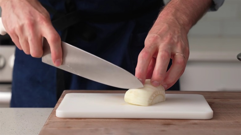 Chopping fennel for tuna salad