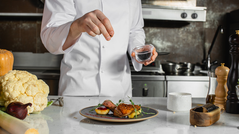 Chef using finishing salt