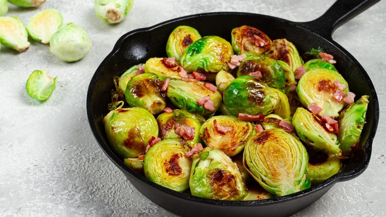 Brussels sprouts cooked in bacon