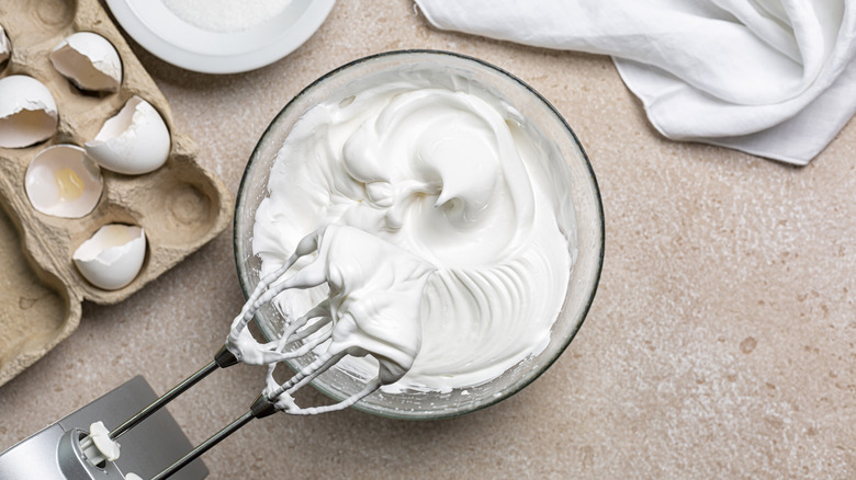 beaten egg whites in bowl